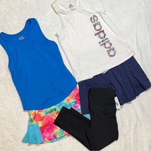 NWT-EUC 5 piece active wear lot. 2 tanks, 2 tennis skorts, capri legging 6/7